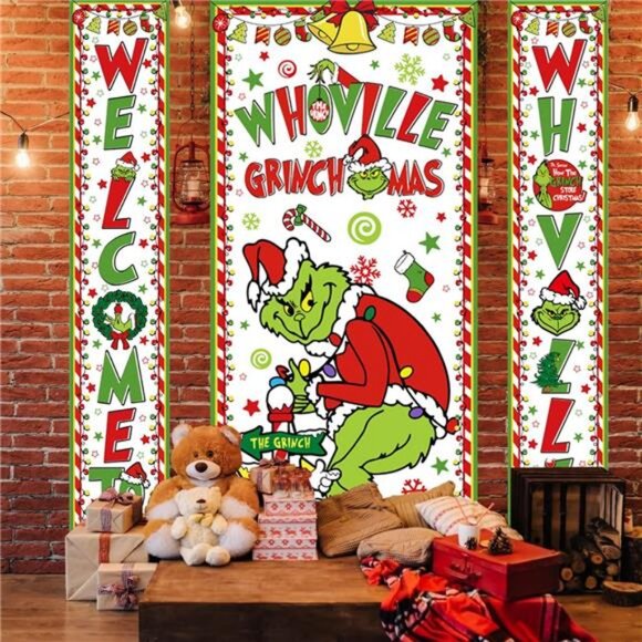 3Pcs Christmas Decor, Christmas Porch Sign Door Cover Banner Set for Christmas - Picture 2 of 8